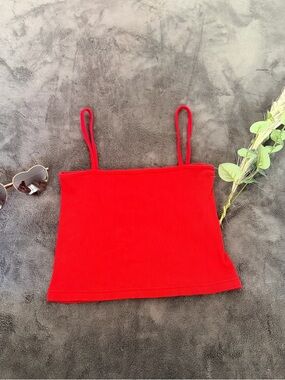Brandy Melville Red Ribbed Spaghetti Strap Crop Camisole Sz M